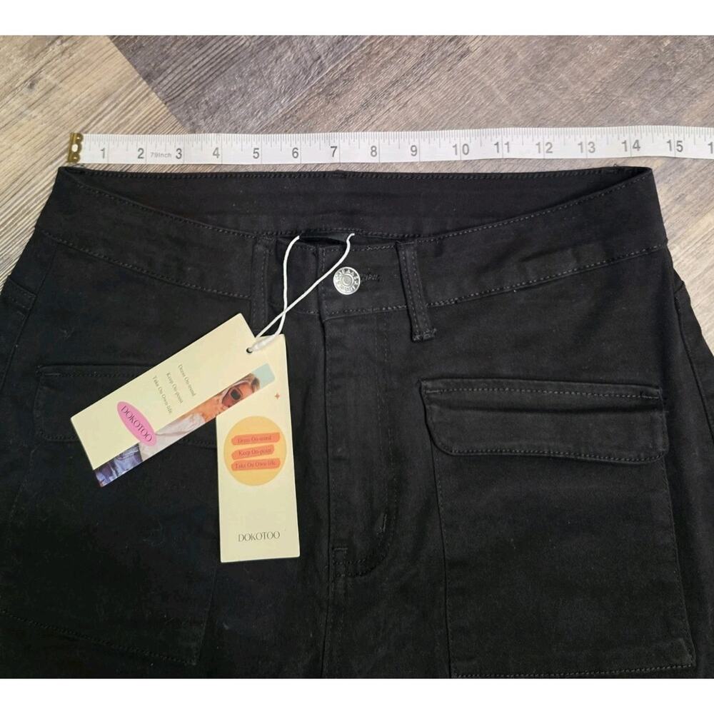 DOKOTOO Pants Womens Size 10 Black Wide Leg Utility Patch Pocket Stretch NWT - Picture 2 of 8